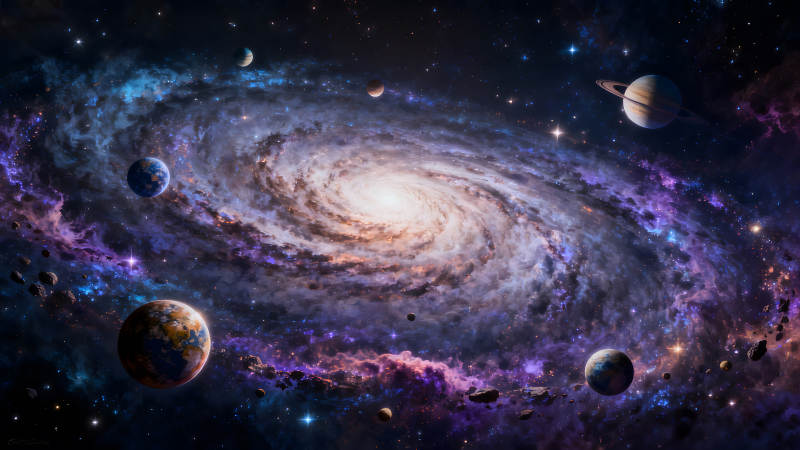 星云旋涡环绕行星宇宙美景-图片