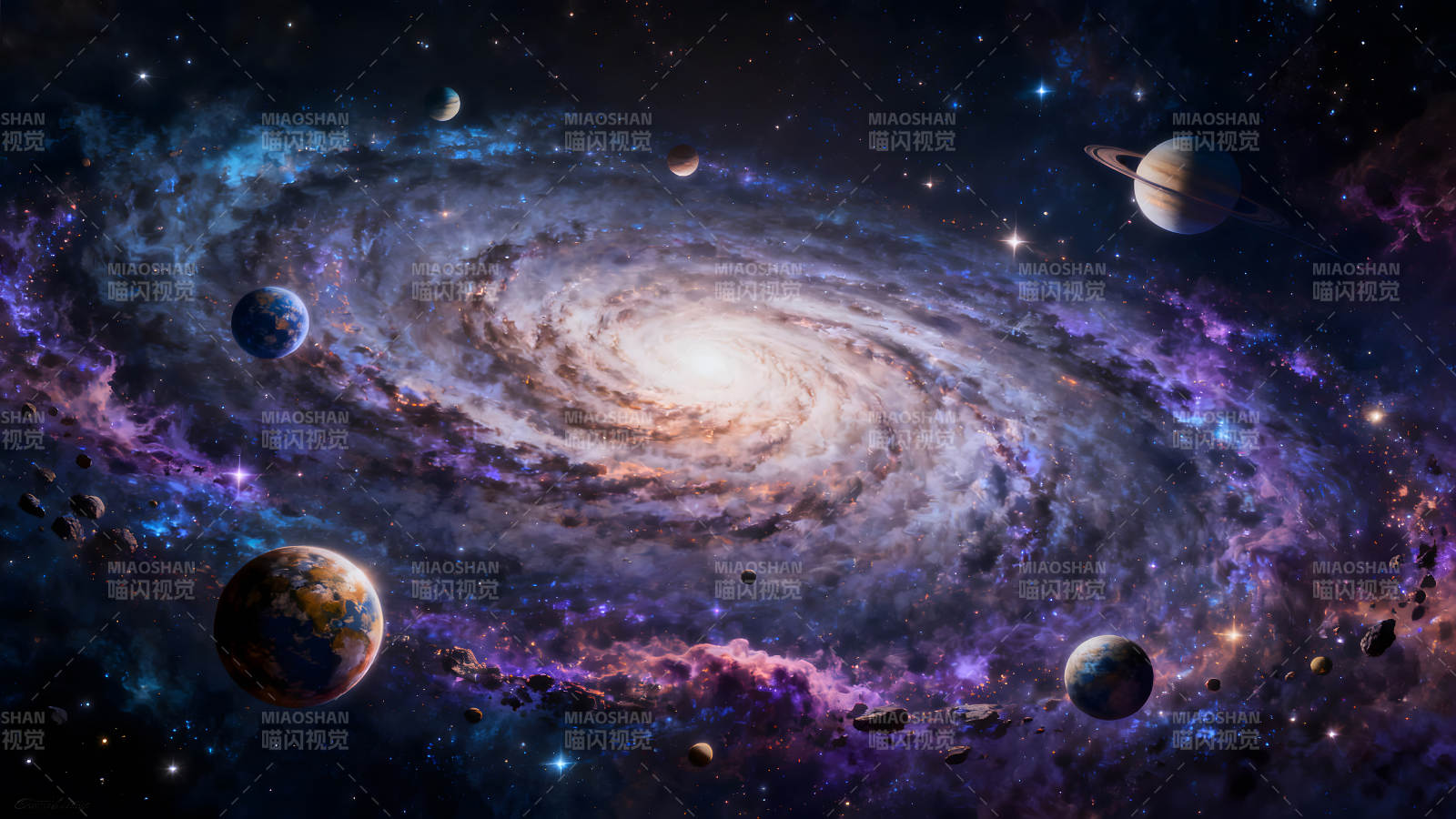 星云旋涡环绕行星宇宙美景-图片