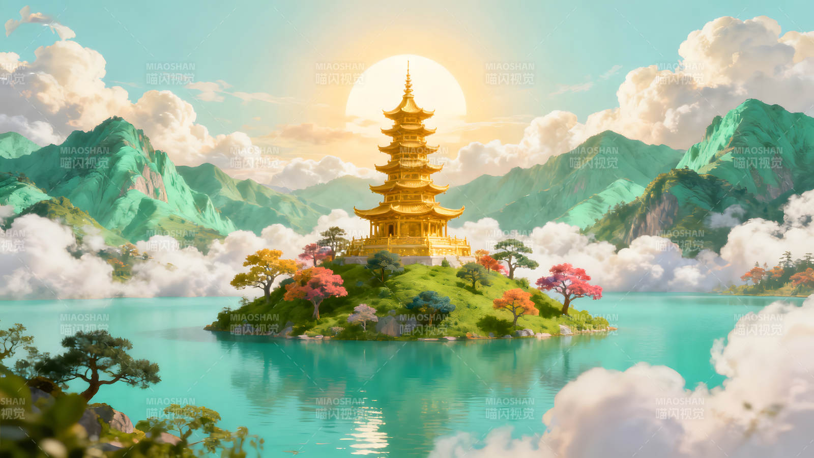 金碧辉煌的寺庙岛屿仙境-图片