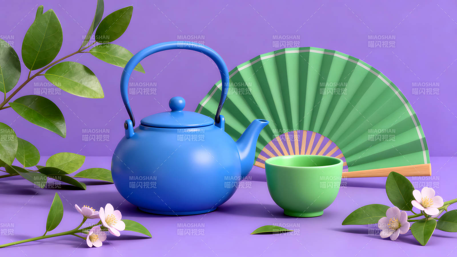 茶具与装饰物静物图图片