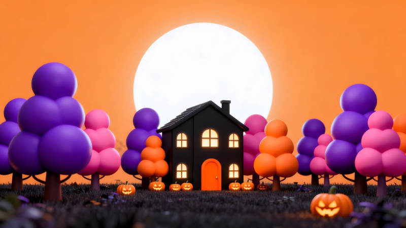 万圣节场景的卡通小屋-图片