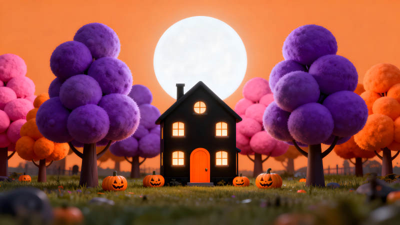 万圣节卡通场景一栋小黑屋-图片