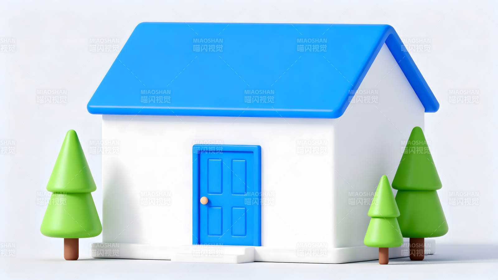 卡通小屋與樹木的可愛插畫-圖片