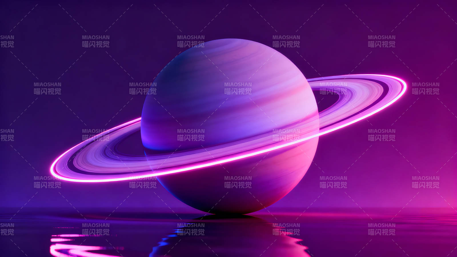 霓虹燈星球與倒影-圖片