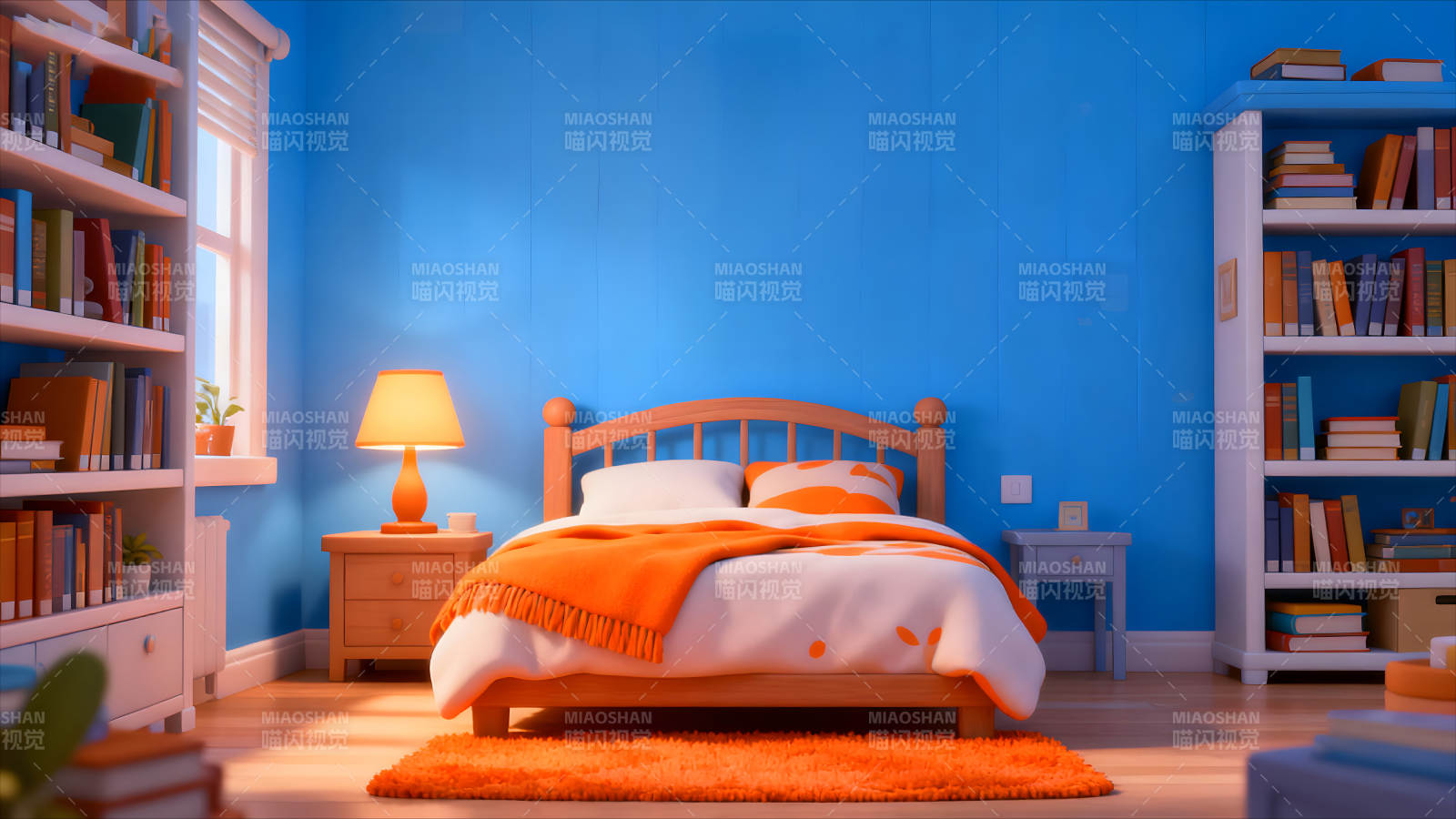 舒適的臥室溫暖的陽光和書本圖片