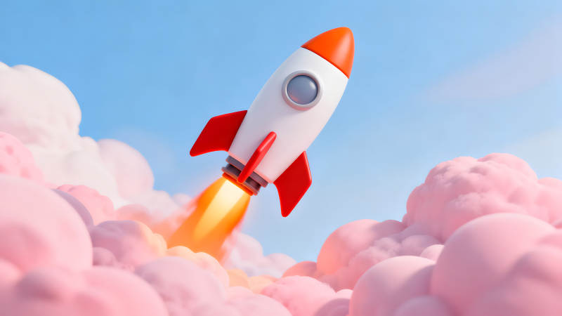 火箭發(fā)射升空穿過粉色云朵-圖片