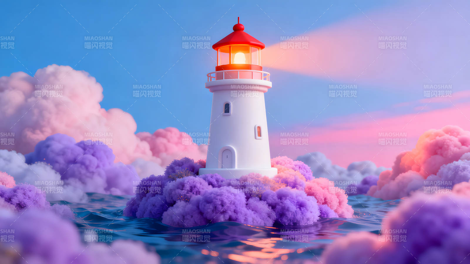 夢幻燈塔云海漂浮奇景-圖片