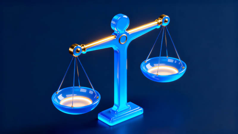 蓝色天平展示平衡概念图片