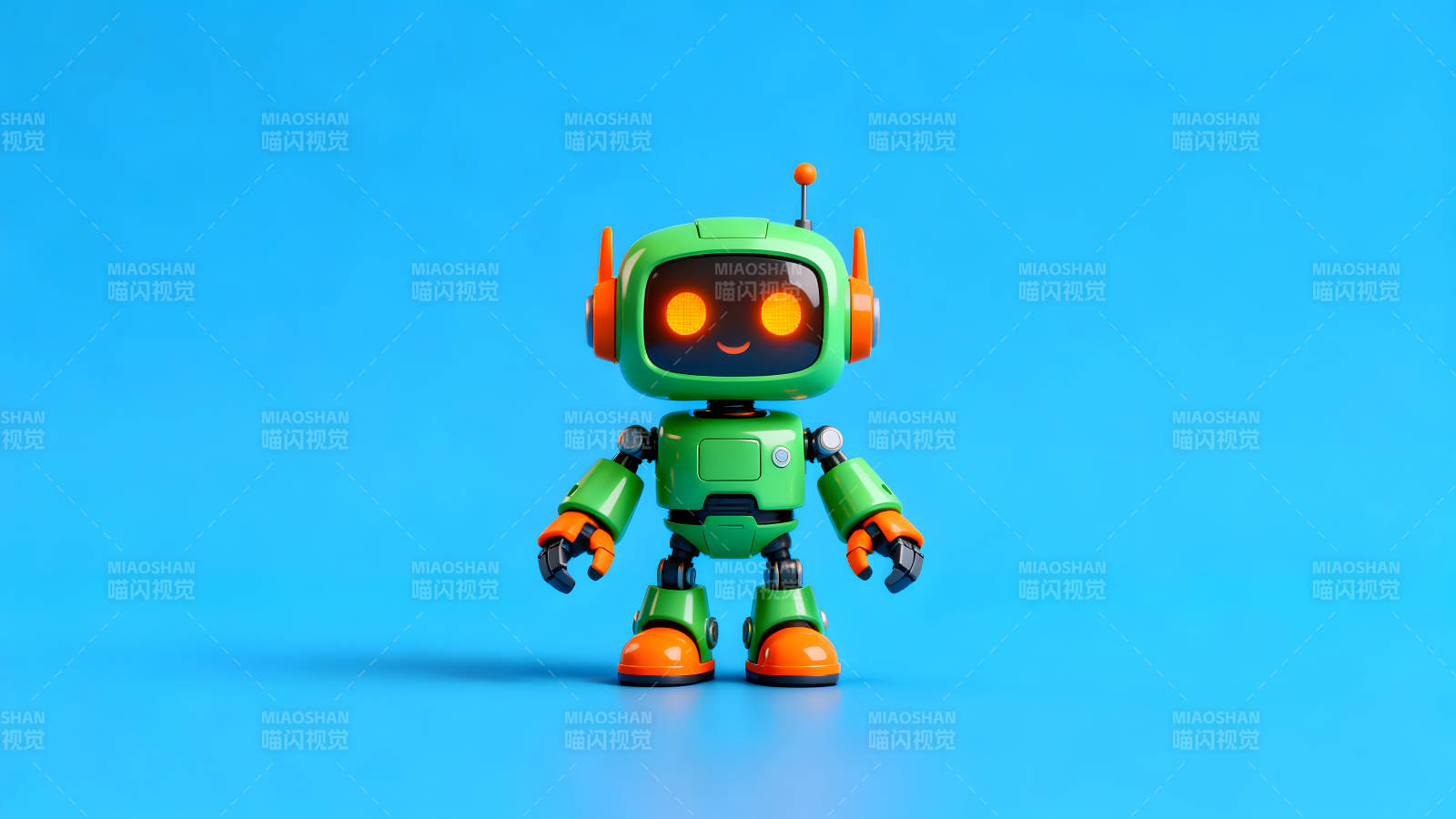 可愛的綠色機器人形象圖片