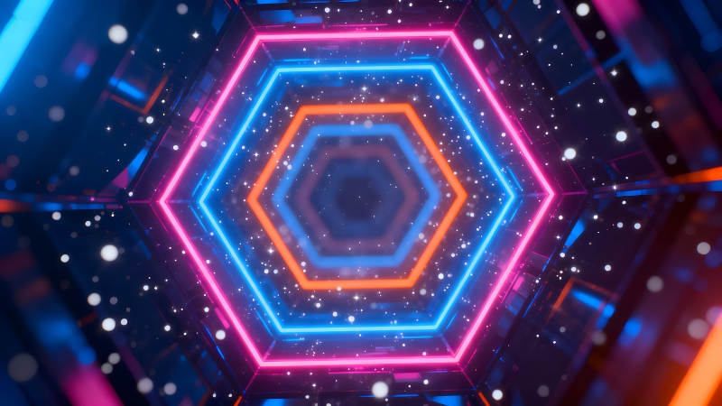 霓虹燈光幾何空間隧道-圖片