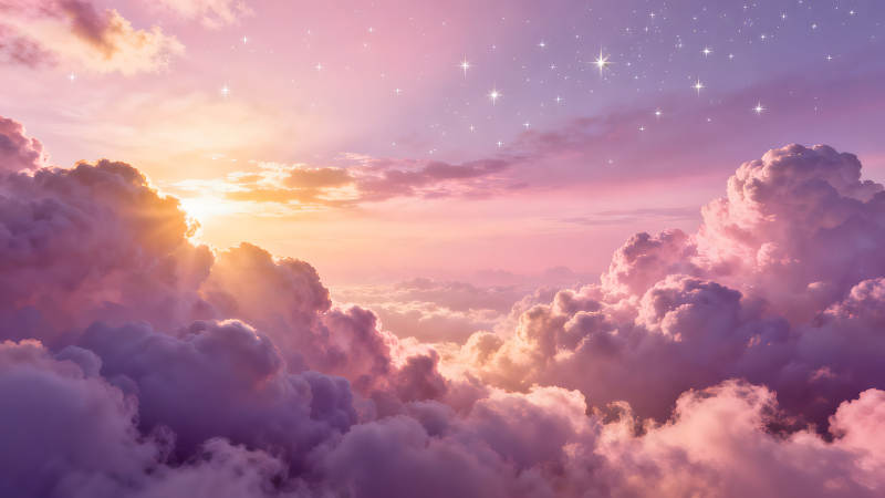 梦幻般的天空云朵星星光芒-图片