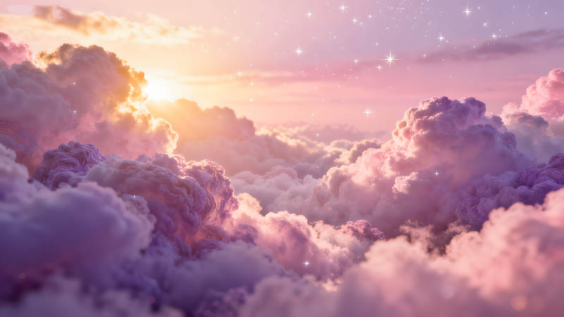 梦幻般的粉色云彩与闪耀星光-图片