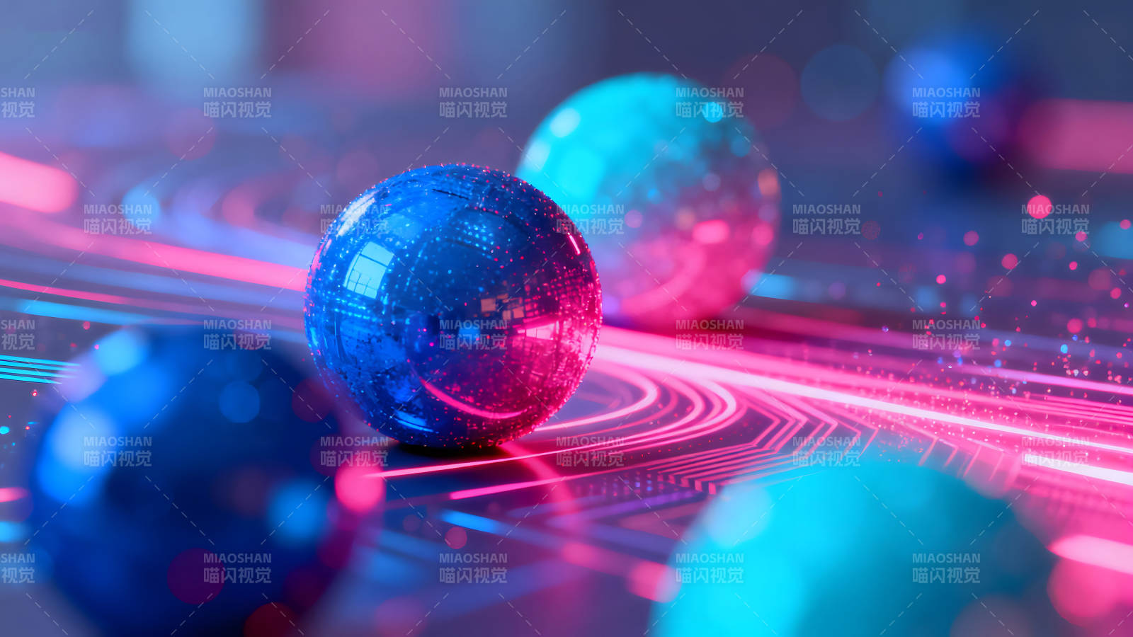 炫彩光球与科技感线条交织-图片