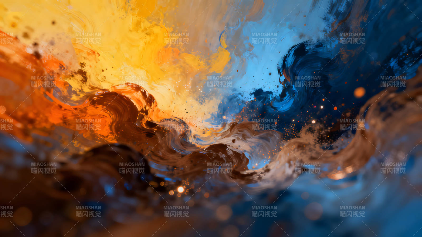 抽象艺术绘画展现丰富色彩和流动感-图片