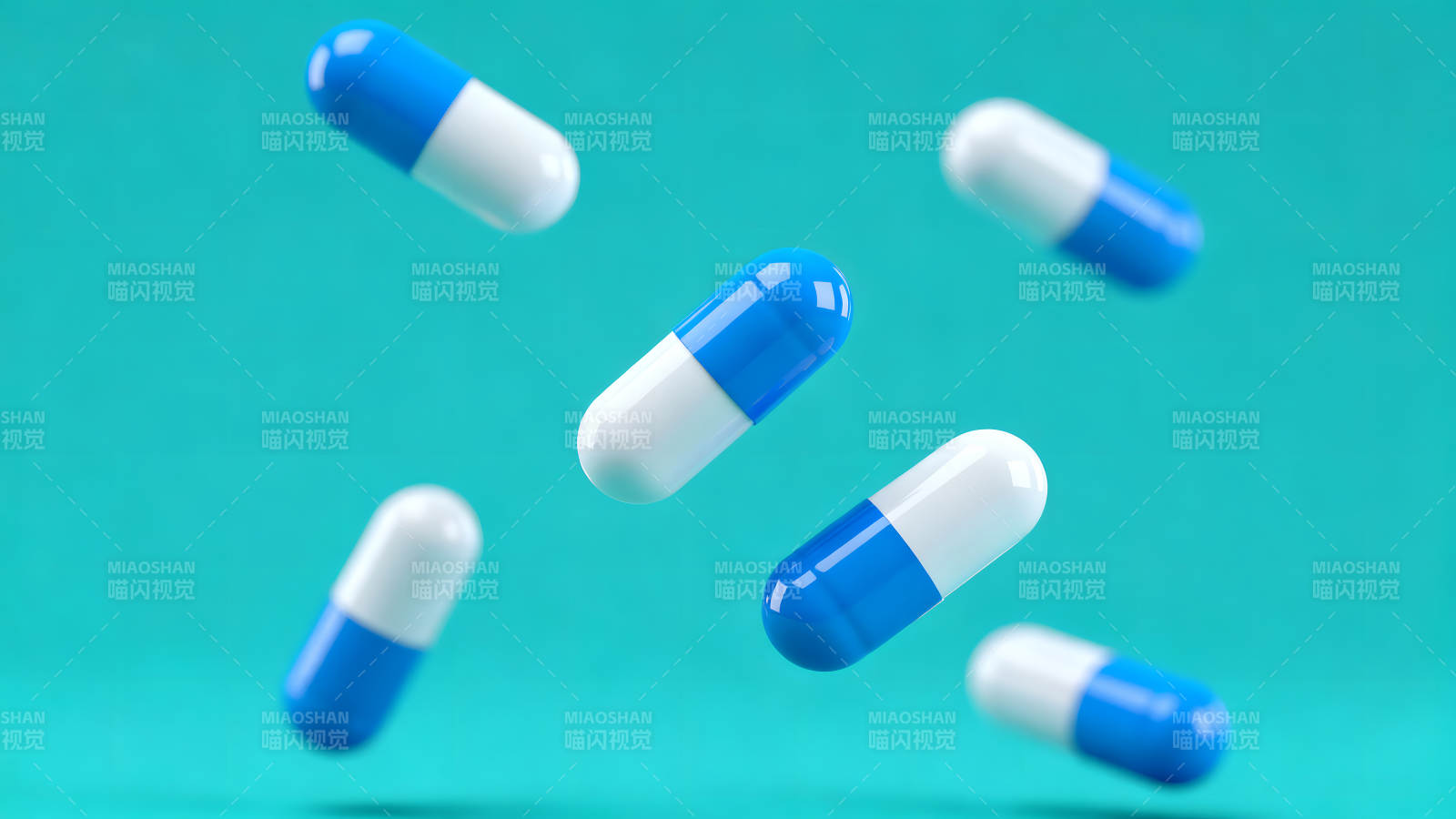 蓝白胶囊悬浮背景清新-图片