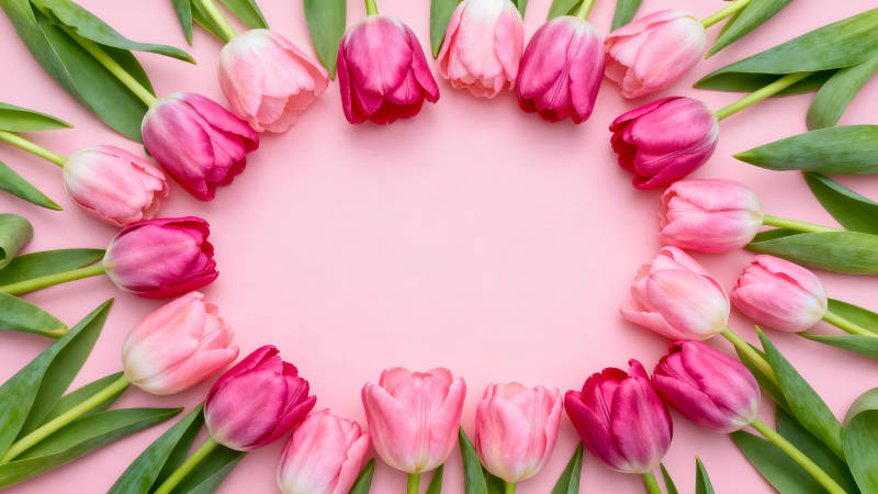 粉色郁金香花环清新唯美-图片