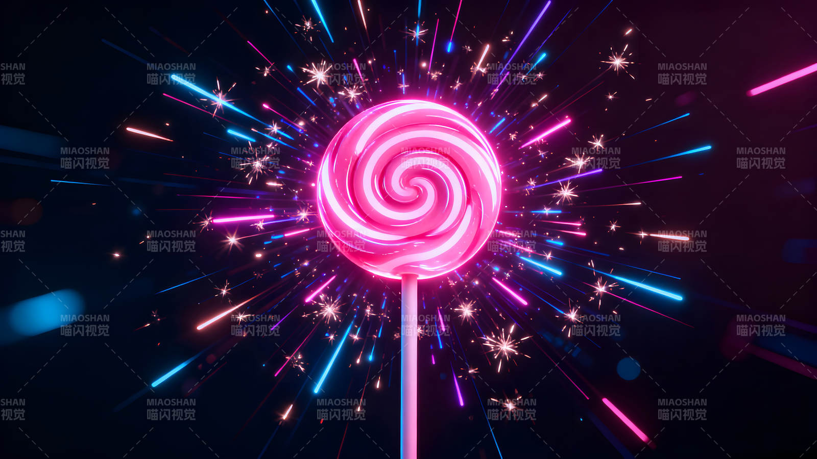 粉色棒棒糖與煙花特效的組合-圖片