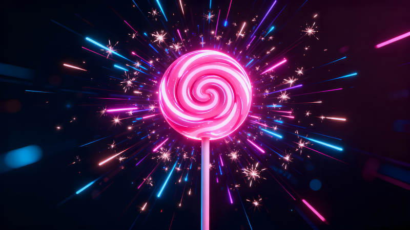 粉色棒棒糖與煙花特效的組合-圖片