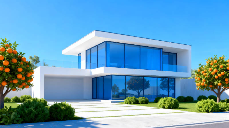 現(xiàn)代風(fēng)格別墅橙樹環(huán)繞風(fēng)景優(yōu)美圖片