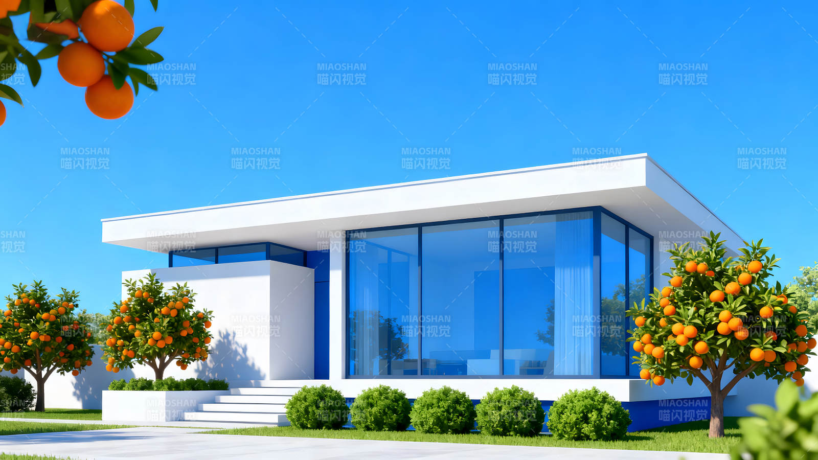 现代别墅橙树环绕图片