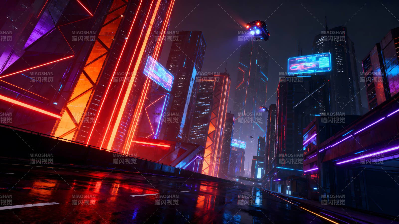 赛博朋克未来都市霓虹夜景图片