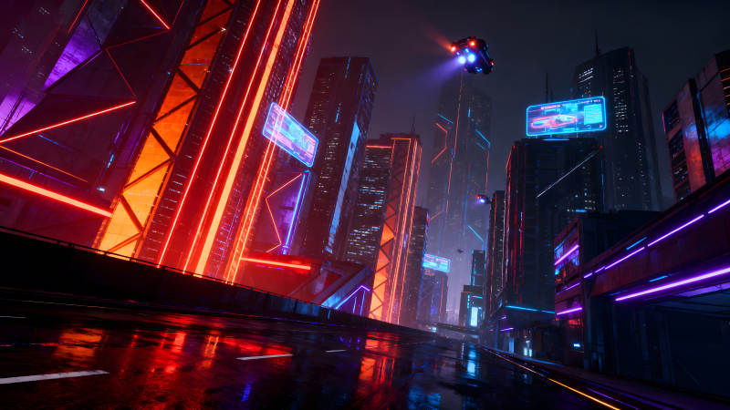 赛博朋克未来都市霓虹夜景图片