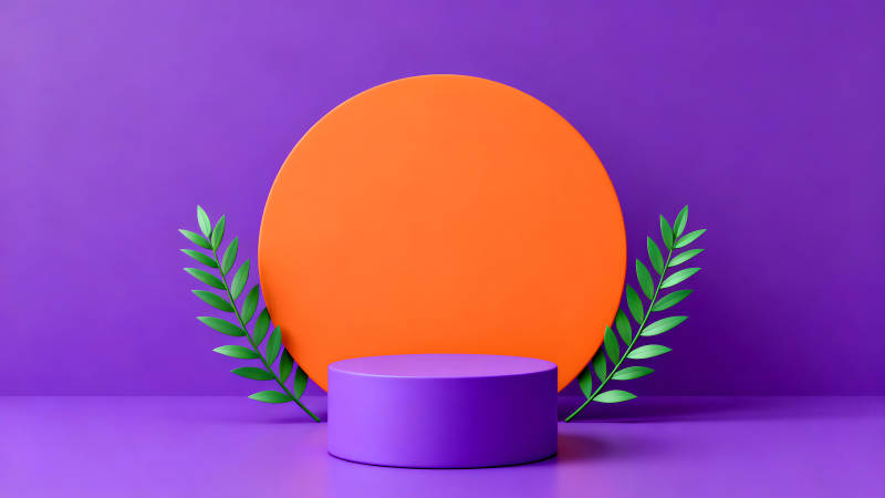 紫色底色橙色圆盘装饰-图片