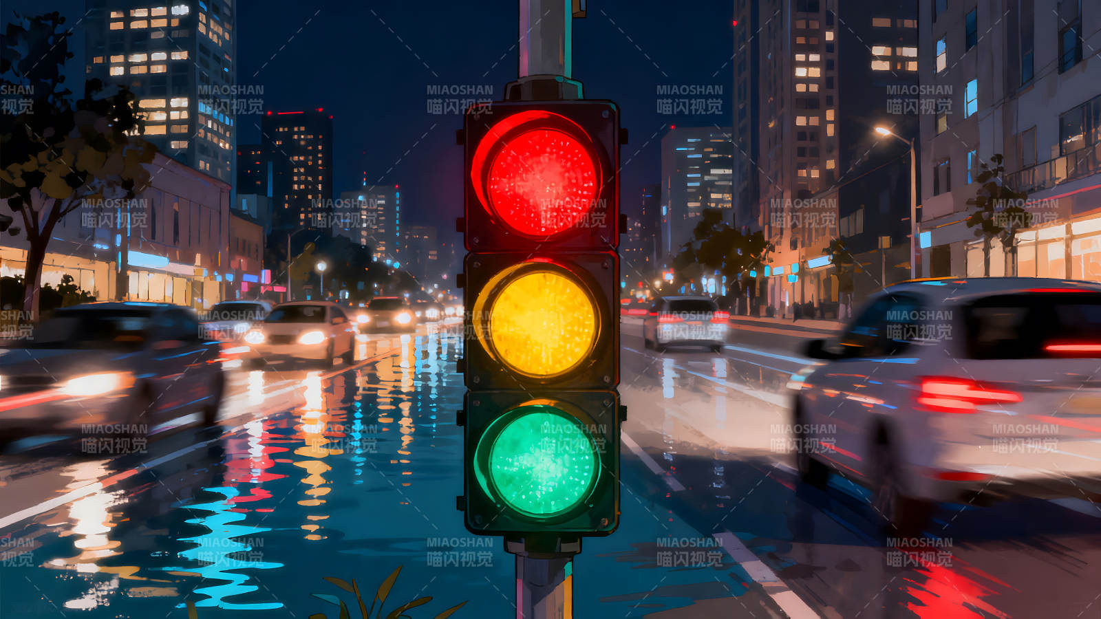 城市夜景交通燈圖片