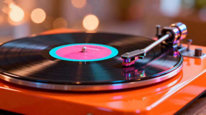 复古唱片机播放着音乐-图片