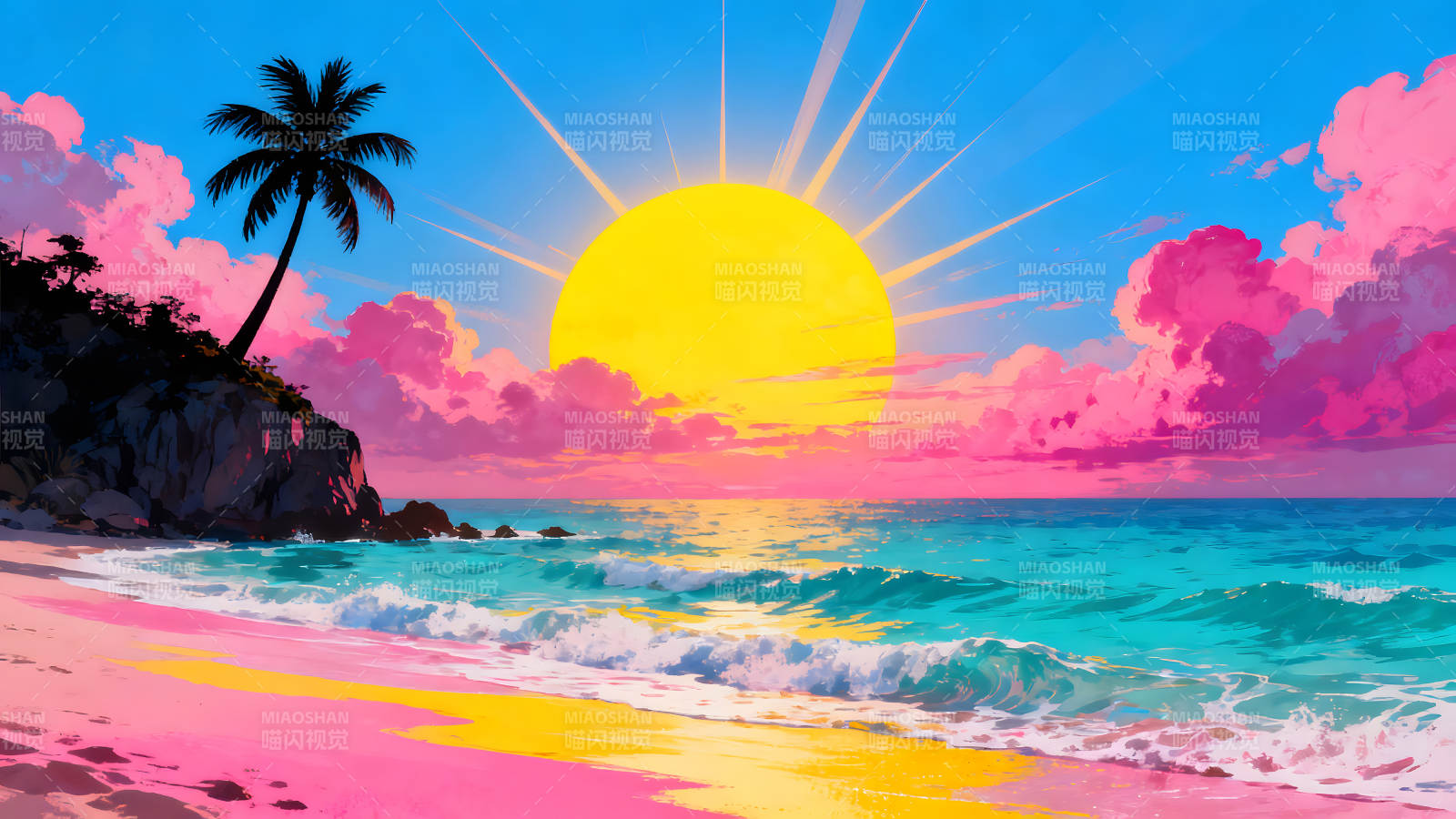 日落海滩的梦幻景象图片