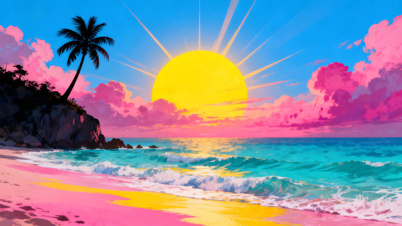 日落海滩的梦幻景象图片