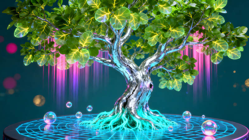 赛博朋克风科幻树木-图片