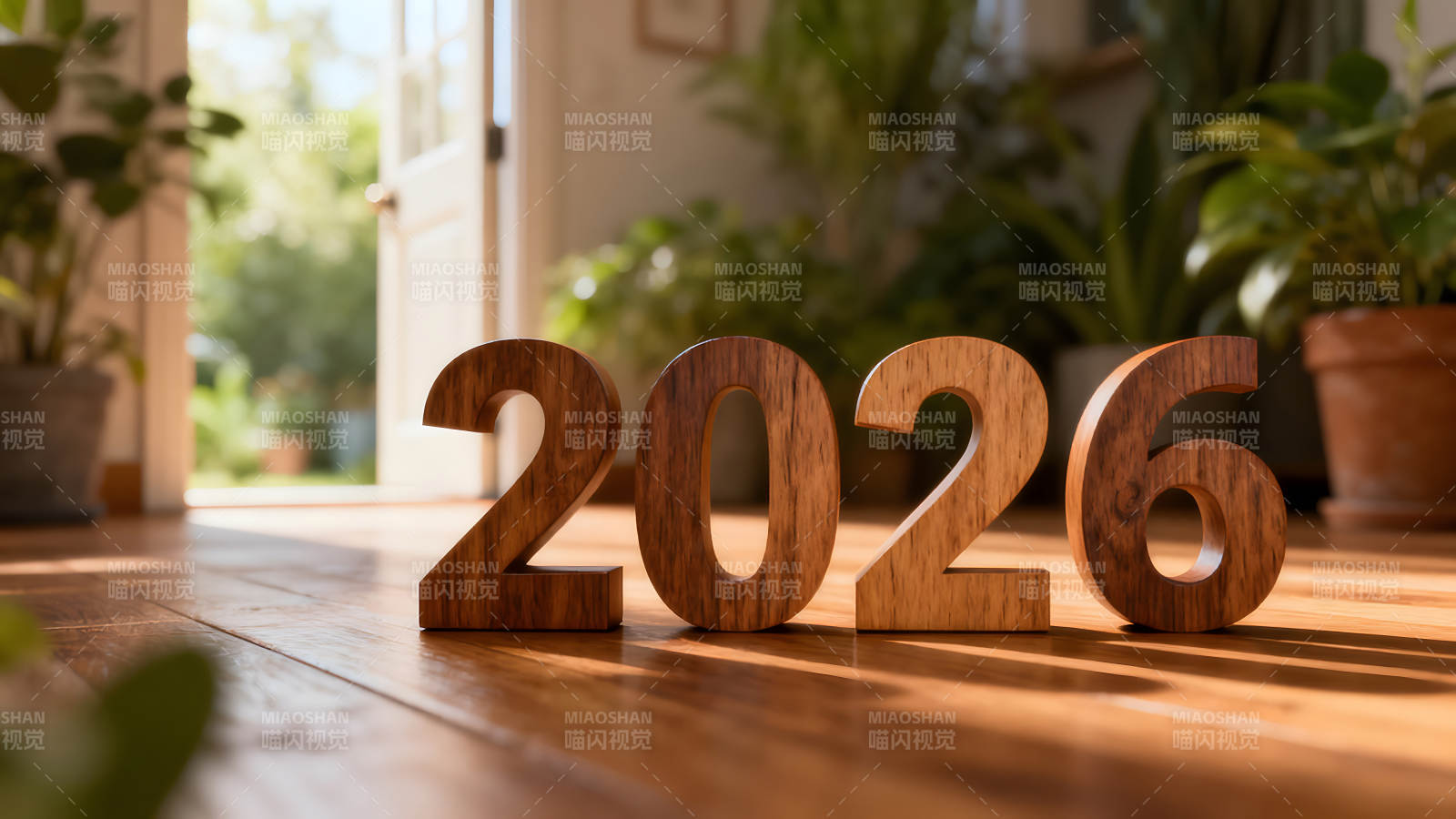 2026木质数字置于木地板上-图片