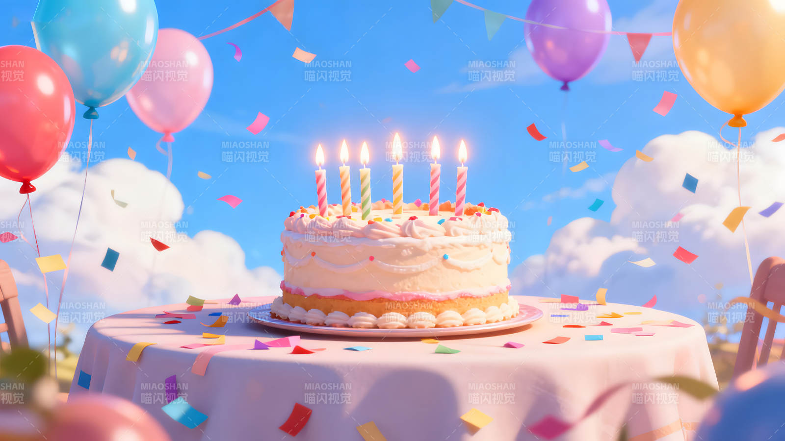 生日蛋糕庆祝场景蓝天背景图片