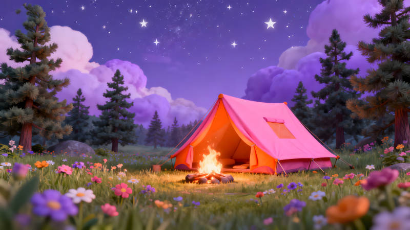 夢幻粉色露營場景-圖片