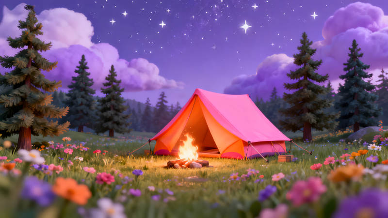 露营之夜星光璀璨篝火摇曳-图片