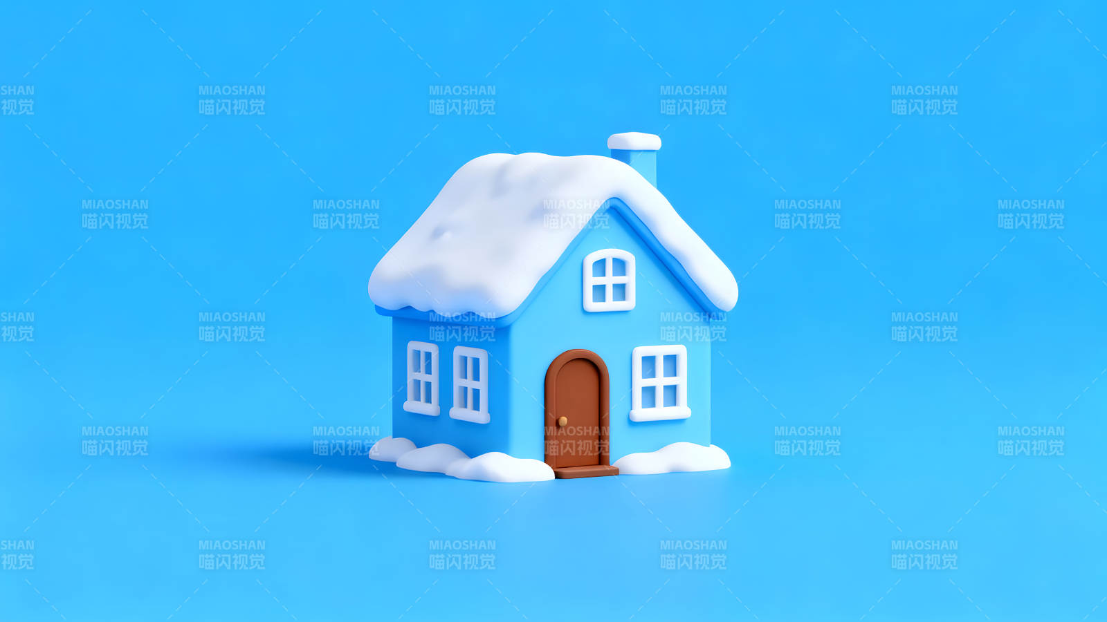 藍色的房子被白雪覆蓋背景是藍色-圖片