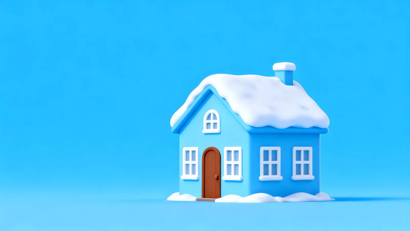 藍色的房子有雪-圖片