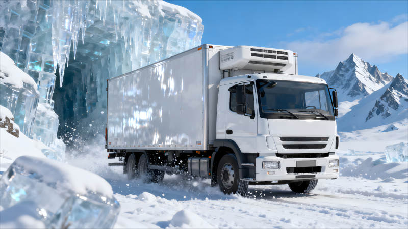 冰雪世界運輸車行駛畫面-圖片