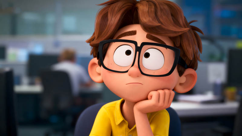 动画人物思考的表情特写镜头-图片