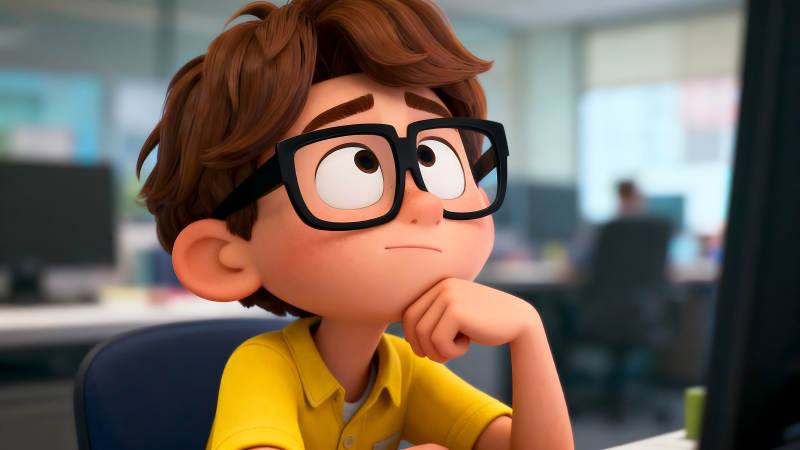 动画人物思考的特写镜头-图片