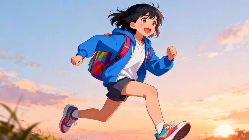 动漫少女奔跑在阳光下充满活力-图片