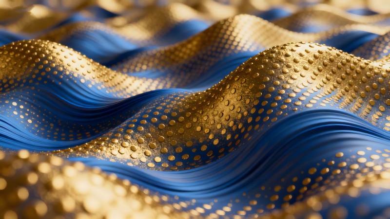 蓝金波浪抽象艺术视觉效果-图片