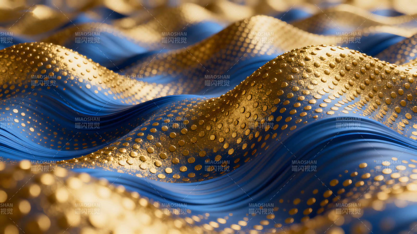 蓝金波浪抽象艺术视觉效果-图片