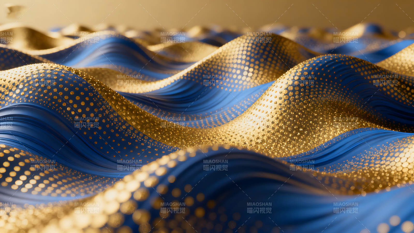 金色与蓝色波浪的抽象艺术-图片