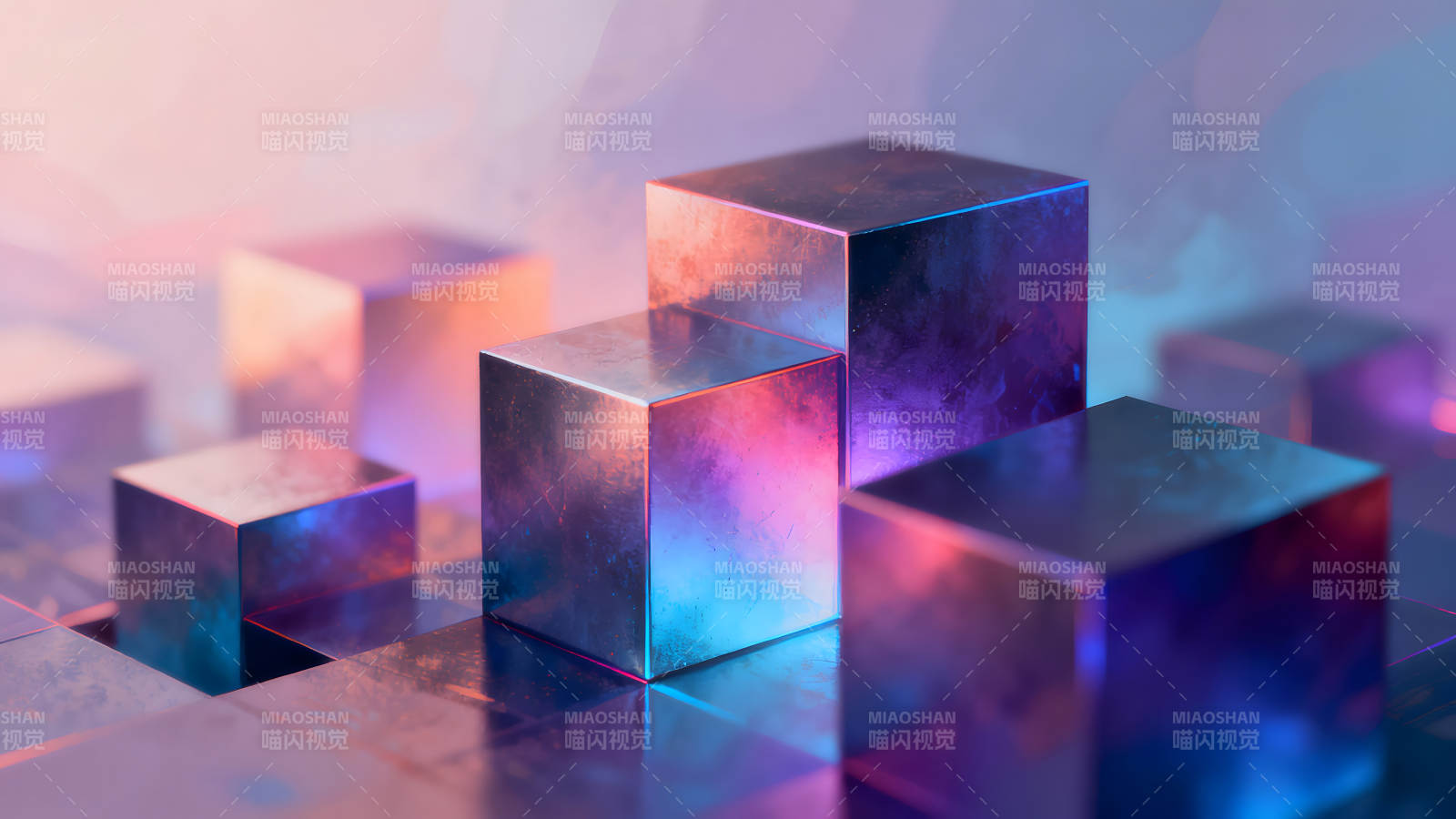 抽象立方体渲染多彩光线图片