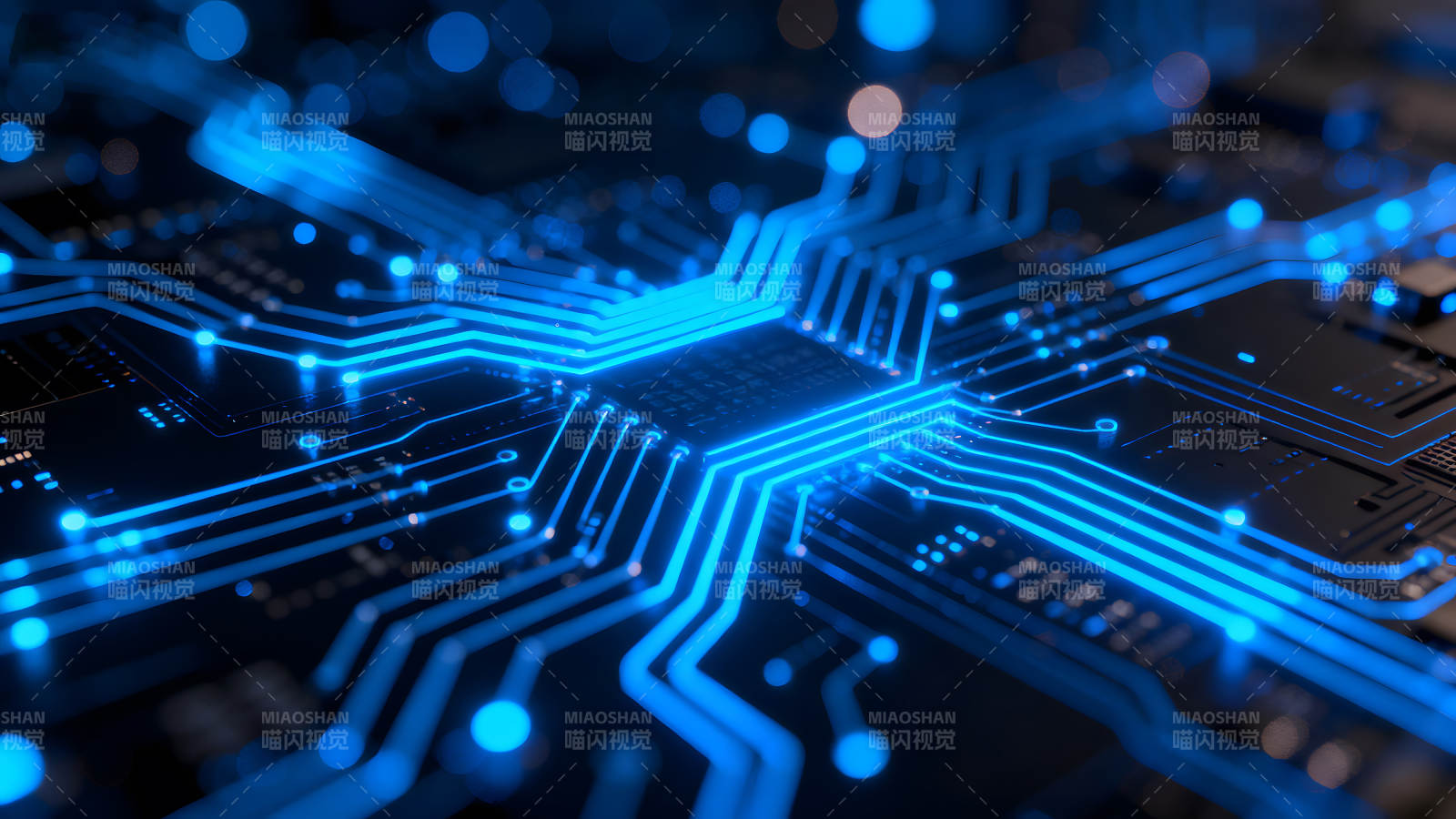 電路板藍光閃耀科技感十足-圖片