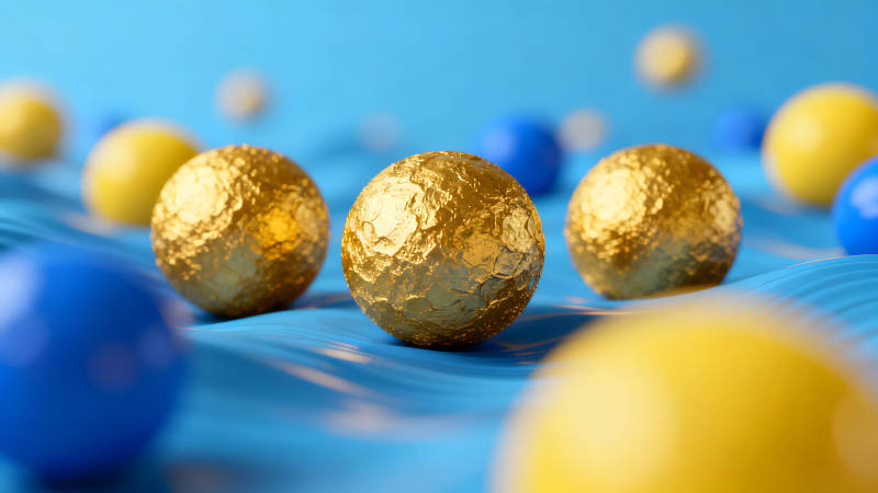 金球浮于蓝色波浪之上-图片