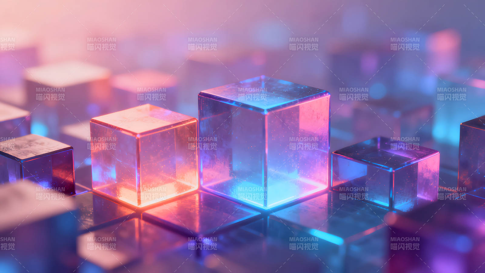 抽象幾何立方體藍紫漸變科技感-圖片