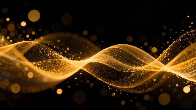 金色光波閃耀黑色背景-圖片